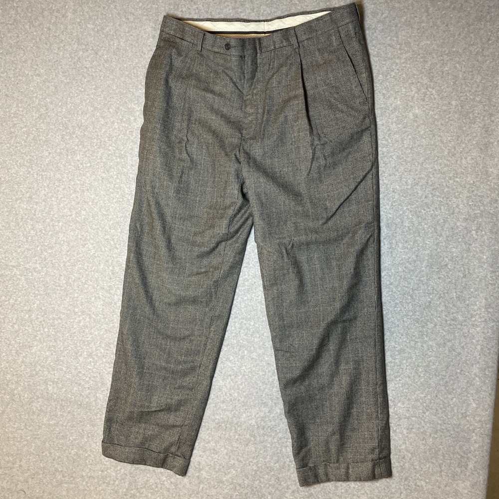 Hart Schaffer Marx Slacks Men 38x29 Wool Grey houndstooth Pleated Classic Preppy